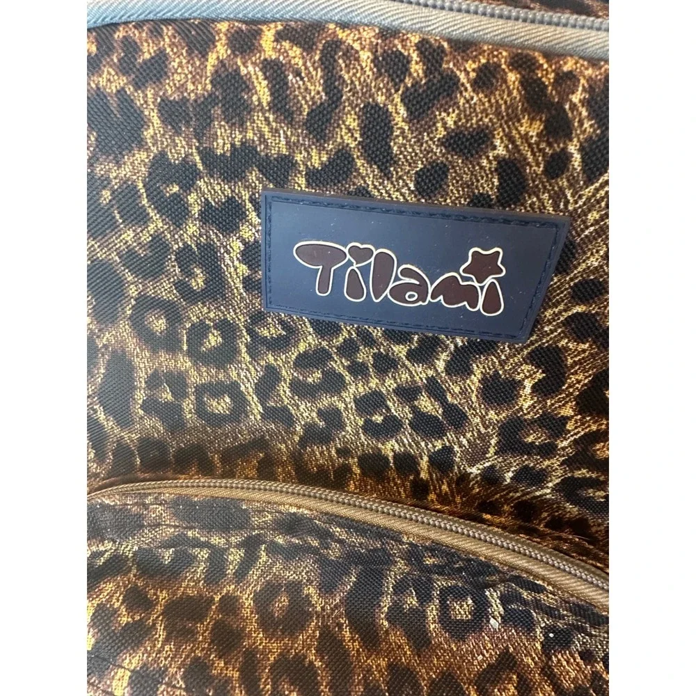 Tilami Rolling Backpack Leopard Print Gold Metallic School Travel Bag 18 inch